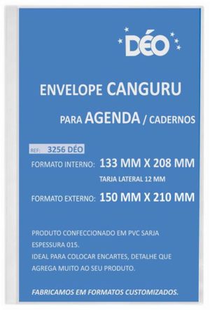 Envelope Canguru para Agenda/Cadernos Em Sarja – Formato Externo 150×210 mm – PT 50 UN