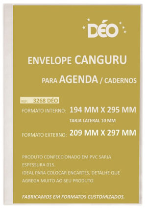 Envelope Canguru para Agenda/Cadernos Em Sarja – Formato Externo 209×297 mm – PT 50 UN