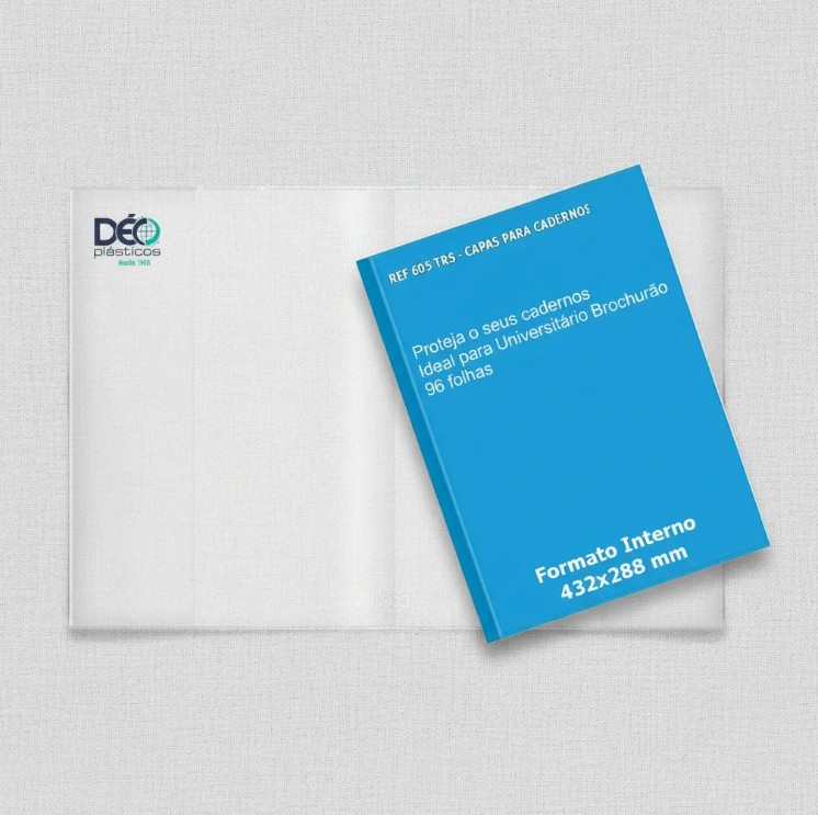 Referência 605 TRS Capa Plástica P/ caderno brochura grande com capa dura