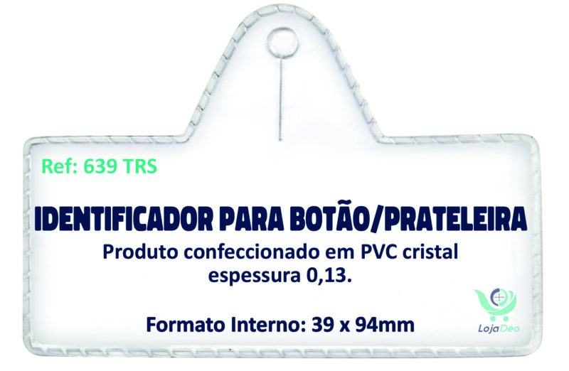 Identificador, crachá para botão, prateleira formato 39x94 mm