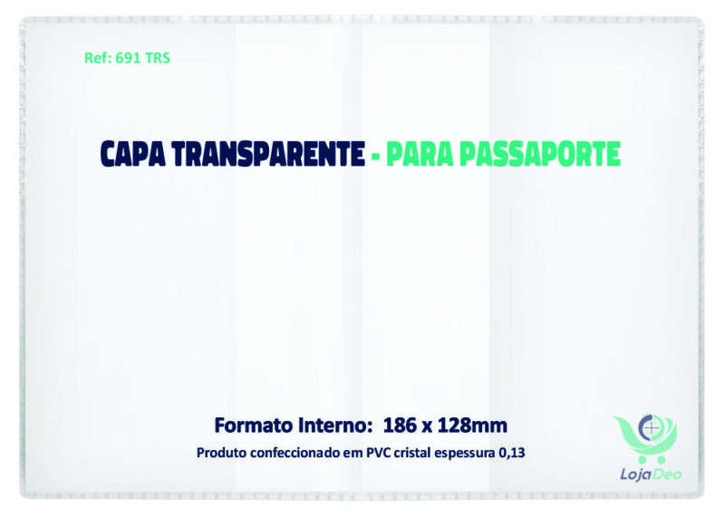 CAPAS TRANSPARENTE P/ PASSAPORTE (NOVO) - FORMATO INTERNO 186X128 mm - PACOTE COM 50 PEÇAS