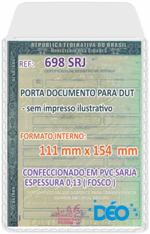 Porta Documentos Para Documento de Veículo (DUT) – 50 Unidades